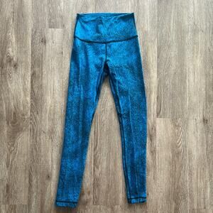 Lululemon High Times Pant Leggings Luon Spray Jacquard Shocking Blue Black 4